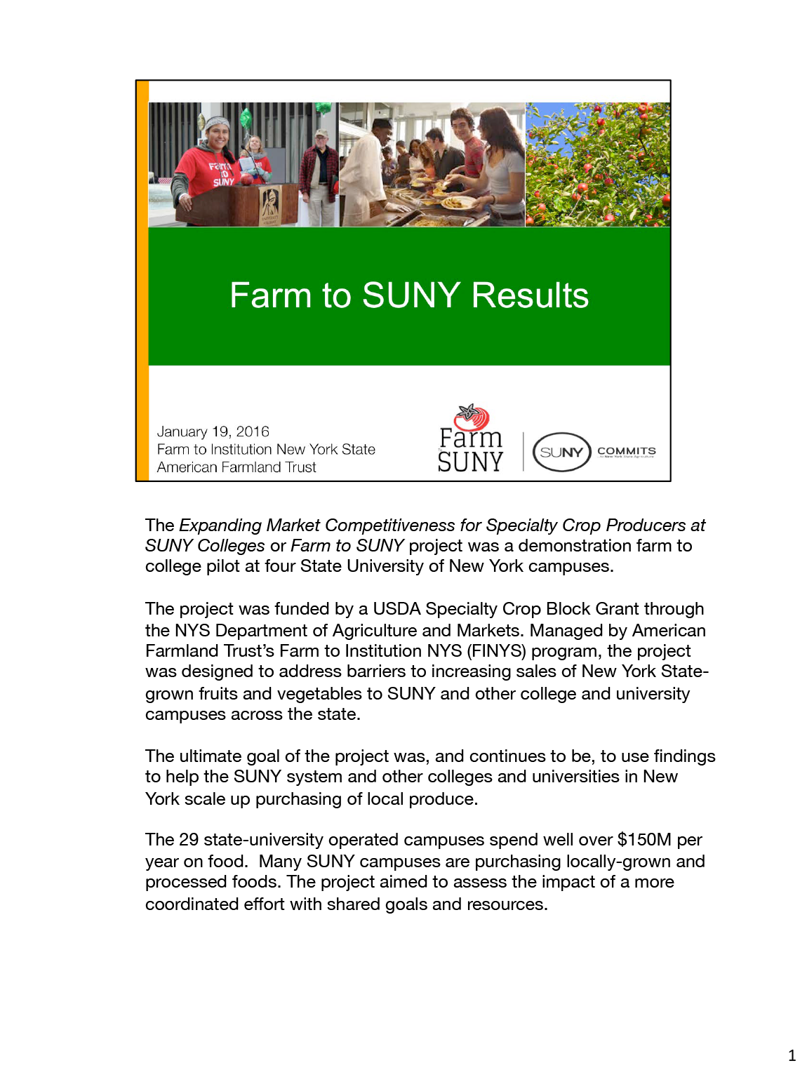 Farm to SUNY Results